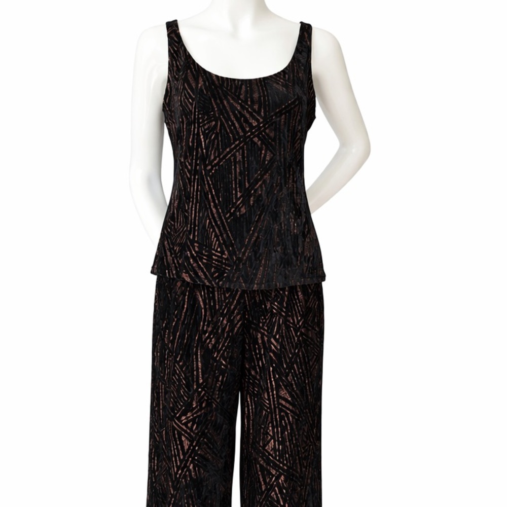 Vintage Sonia Rykiel Velvet Set – Abstract Print Tank & Wide Leg Pants